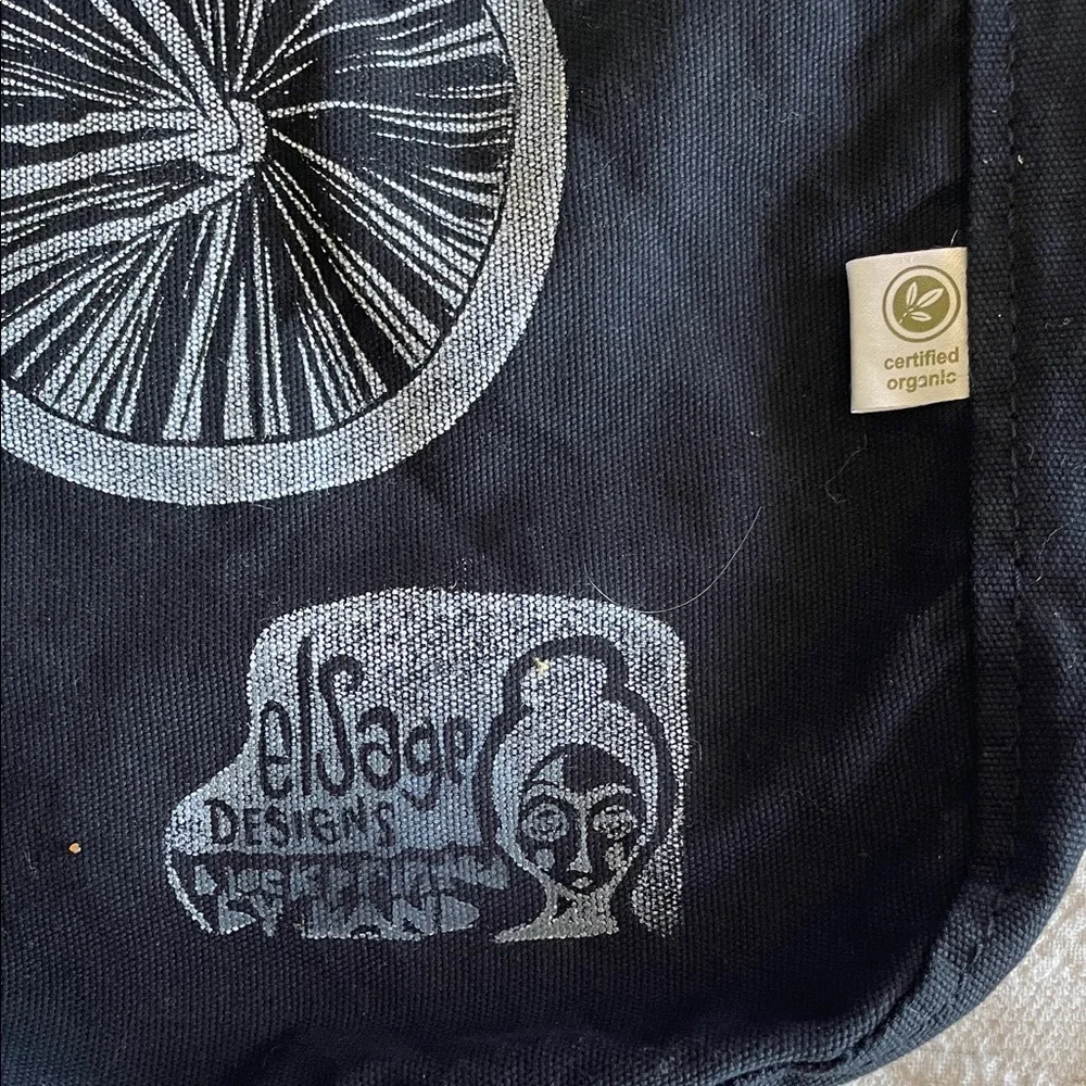 Black Messenger Bag with Silver Bicycle Graphic